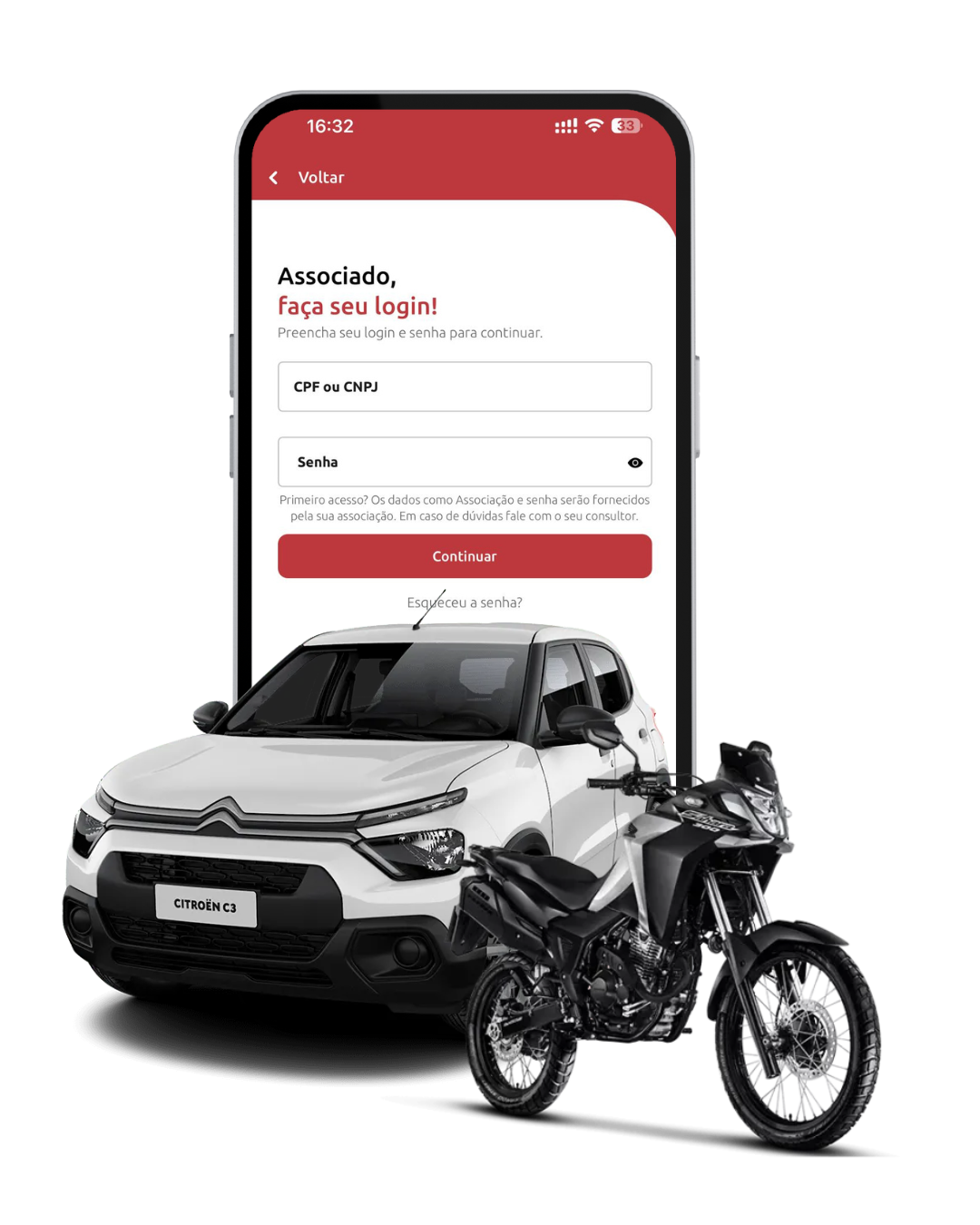 Tela de login do aplicativo Alpha Security no celular